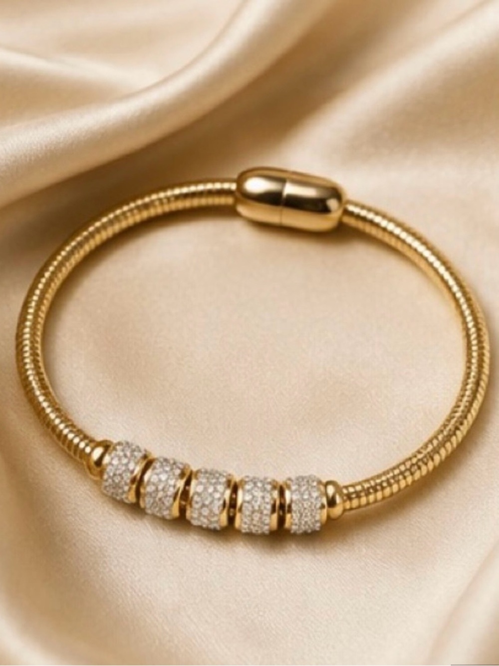 Gold Pavé Bead Snake Chain Bracelet